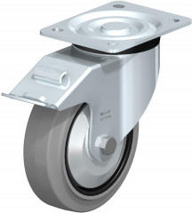 Roulette pivotante en tôle d’acier, version mi-lourde, avec platine à visser et blocage “stop-fix”