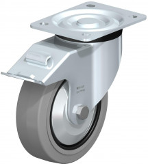 Roulette pivotante en tôle d’acier, version mi-lourde, avec platine à visser et blocage “stop-fix”