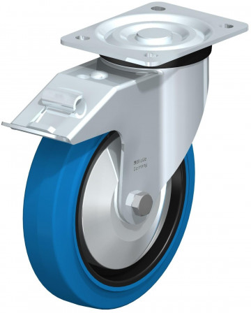 Roulette pivotante en tôle d’acier, version mi-lourde, avec platine à visser et blocage “stop-fix”