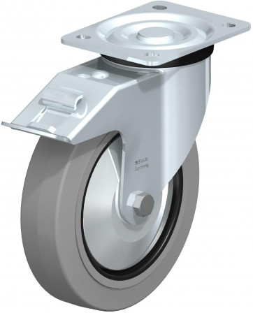 Roulette pivotante en tôle d’acier, version mi-lourde, avec platine à visser et blocage “stop-fix”