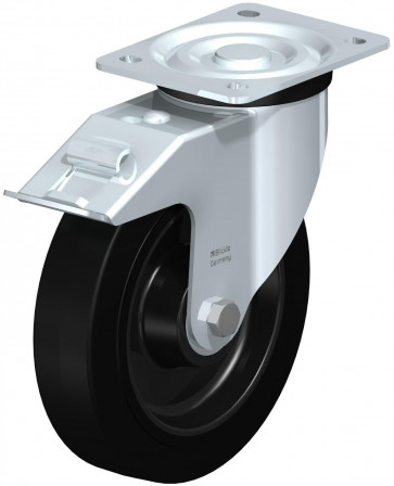 Roulette pivotante en tôle d’acier, version mi-lourde, avec platine à visser et blocage “stop-fix”