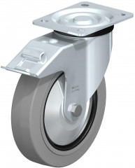 Roulette pivotante en tôle d’acier, version mi-lourde, avec platine à visser et blocage “stop-fix”