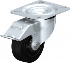 Roulette pivotante en tôle d’acier, version mi-lourde, avec platine à visser et blocage “stop-fix”