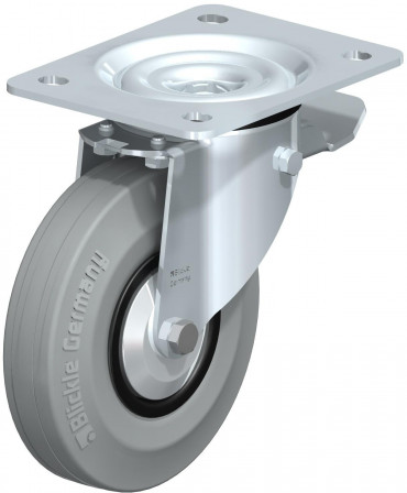 Roulette pivotante en tôle d’acier, version mi-lourde, avec platine à visser et blocage “stop-top”