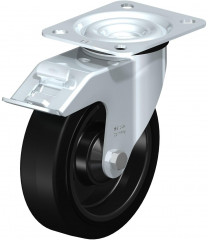 Roulette pivotante en tôle d’acier, avec platine à visser et blocage “stop-fix”