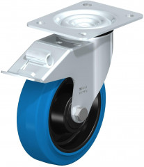 Roulette pivotante en tôle d’acier, avec platine à visser et blocage “stop-fix”