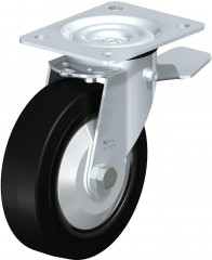 Roulette pivotante en tôle d’acier, avec platine à visser et blocage “stop-top”