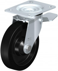 Roulette pivotante en tôle d’acier, avec platine à visser et blocage “stop-top”