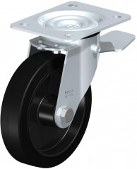 Roulette pivotante en tôle d’acier, avec platine à visser et blocage “stop-top”