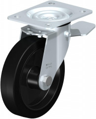 Roulette pivotante en tôle d’acier, avec platine à visser et blocage “stop-top”