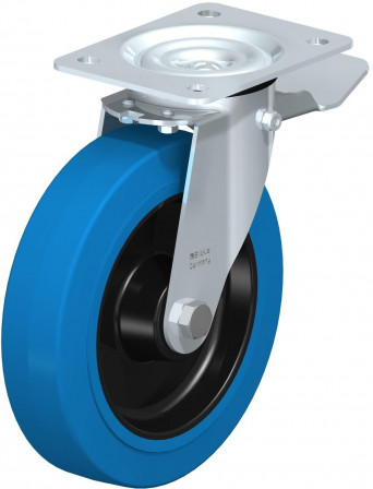 Roulette pivotante en tôle d’acier, avec platine à visser et blocage “stop-top”