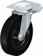 Roulette pivotante en tôle d’acier, avec platine à visser et blocage “stop-top”