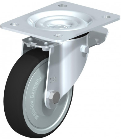 Roulette pivotante en tôle d’acier, version lourde, avec platine à visser et blocage “stop-top”