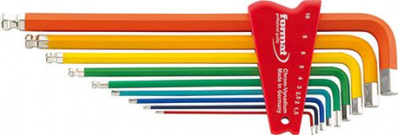 Jeu de clés mâles coudéespeintes avec tête sphéri que 1,5-10x mm 