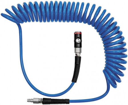 Tuyau flexible spiralé PUbleu, coupleur et fiche de sécurité DN7,4 10x6,5mm 10m 