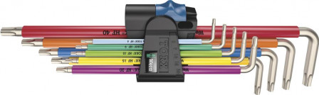 Jeu de clés mâles coudéeslong inox avec fonction maintien Color 9 pièces 