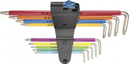 Jeu de clés mâles coudéeslong inox avec fonction maintien Color 9 pièces 