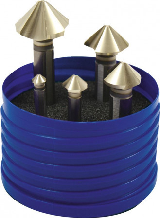 Jeu de fraises coniques pas inégal HSS ZrN 90° 6,30-25mm queue 3 méplats 