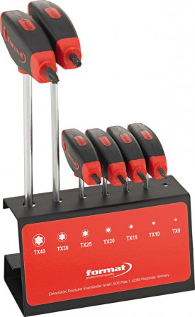 Jeu de tournevis à poignée en T avec prise de force latérale 6 pcs T10-40 sur support 