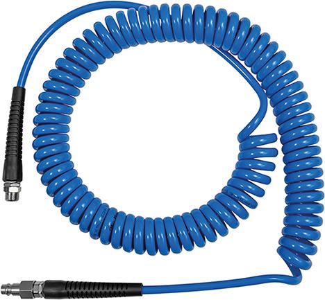 Tuyau flexible spirale PUbleu, Vissage+anti-pliagefiletage male F1/4