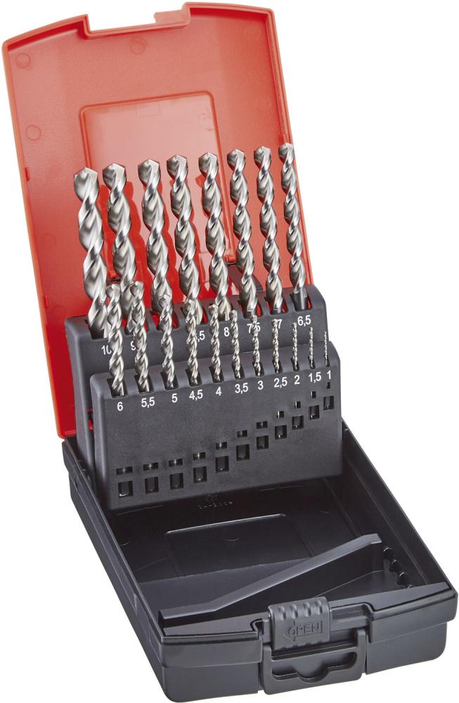 Jeu de forets hélicoïdauxDIN338 HSSE type TF 1,0- 10,0mm pas de 0,5mm 19 pièces 