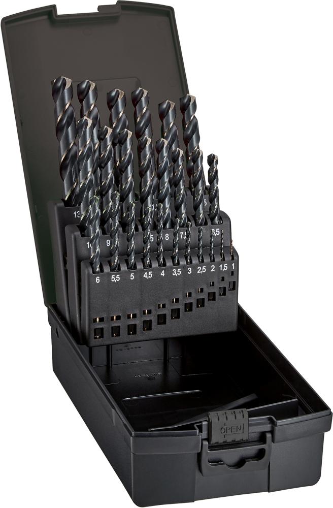 Jeu de forets hélicoïdauxDIN338 HSS bronce 1,0-13 ,0mm + forets pour avant-trous