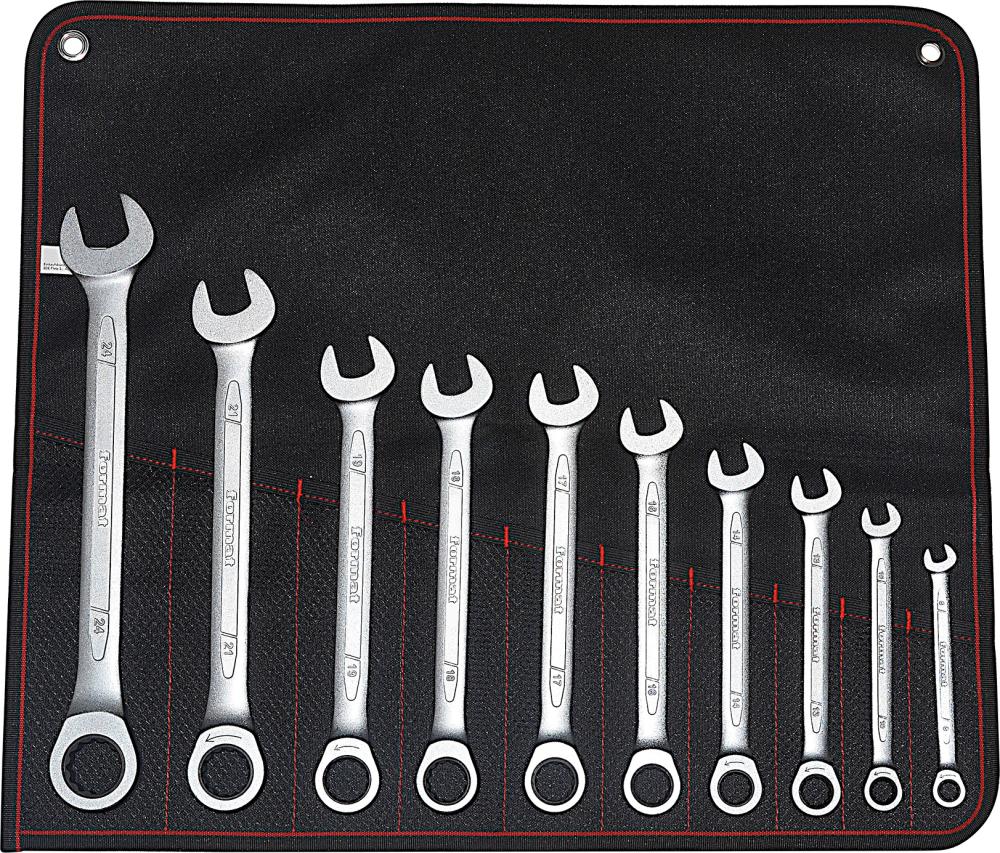 Jeu de clés polygonales àcliquet 8-24mm 10 pièces 