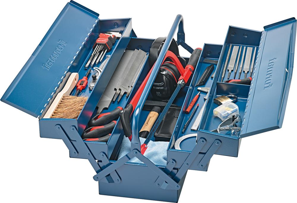 Jeu d'outils métal 43 pièces dans coffret en tôle d'acier