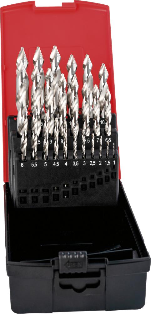 Jeu de forets hélicoïdauxHSS Step-Tip DIN338 1-13 /0,5mm traités à la vapeur 
