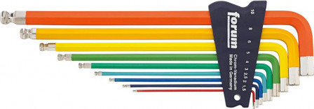 Jeu de clés mâles coudées DIN911 9 pièces peint. tête sphé. 