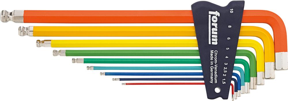 Jeu de clés mâles coudées DIN911 9 pièces peint. tête sphé. 