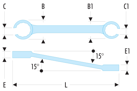 Clé à tuyauter inclinées à 15°  métriques