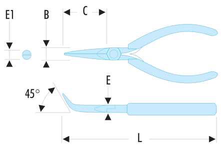 Pince coupante ESD à becs demi-ronds coudés à 45°