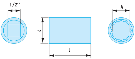 Douille 1/2” 12 pans en pouces ADF