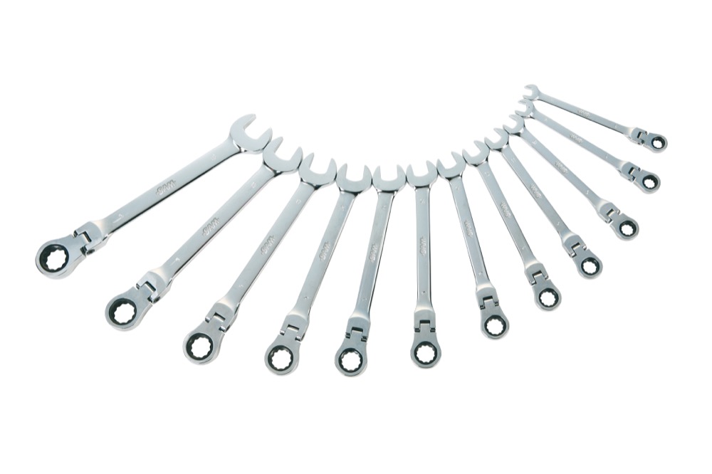 jeu de 12 cles mixtes a cliquet articulee 8 a 19 mm