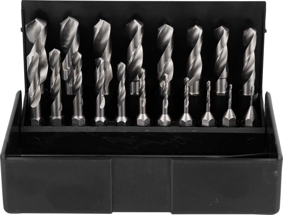 Jeu de forets hélicoïdaux type embout HSS 1-10mm 19 pièces 
