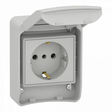 Mureva - prise PK gris clair - 2P+T latérale 10/16 A CEE 7 - IP 55 - saillie