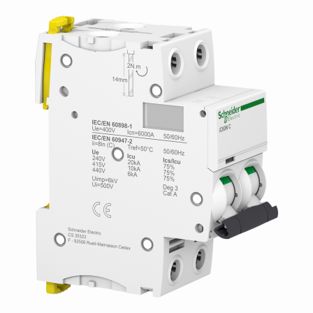 Acti9 iC60N - Disjoncteur - 2P - 25A - Courbe C - 400Vca - 6000A/10kA