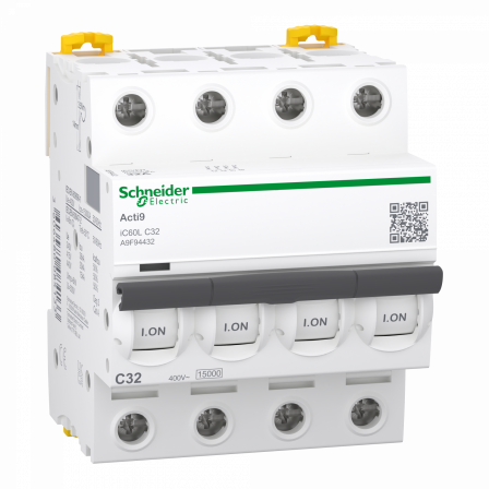 Acti9 iC60L - Disjoncteur - 4P - 32A - Courbe C - 400Vac - 15000A/20kA