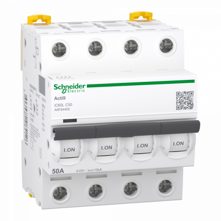 Acti9 iC60L - Disjoncteur - 4P - 50A - Courbe C - 400Vac - 15000A/15kA