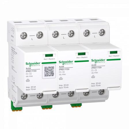 Acti9 IPRD1 F25r - Parafoudre autoprotégé - Type 1+2 - 3P - Imp=25kA/Icc=100kA
