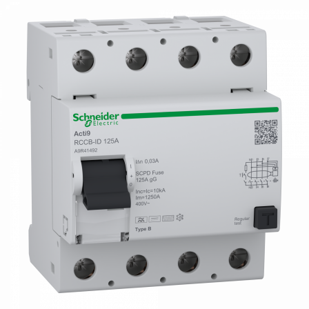 Acti9 RCCB-ID - interrupteur différentiel - 4P - 125A Type B- 30mA