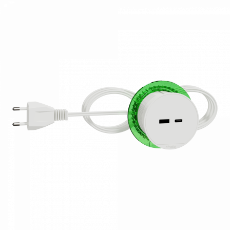 Unica System+ - bloc de prise à encastrer XS - USB A+C - câble 2m - blanc