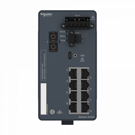 Modicon Switch administré - 8 ports cuivre & 1 port fibre monomode