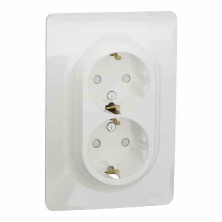 Unica - prise double 2P+T pour boîte 1P - DE - vis - Blanc - méca + plaque