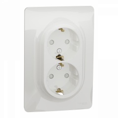 Unica - prise double 2P+T pour boîte 1P - DE - vis - Blanc - méca + plaque