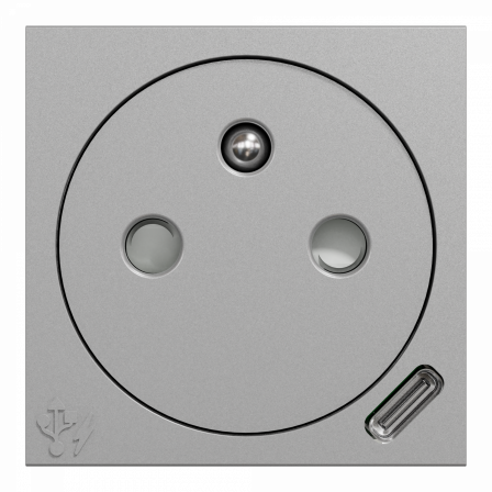 Unica - prise 2P+T affl FR + USB C 10,5W - 90° - rap - 2 mod - Alu - méca seul