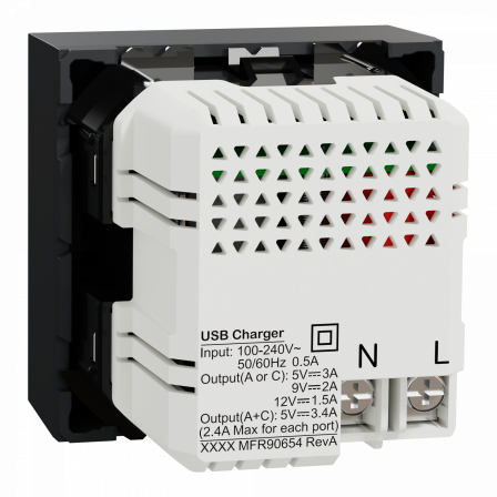 Unica - prise chargeur USB double - rapide 18W - 3,4A type A+C - 2 mod - anthra