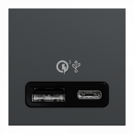 Unica - prise chargeur USB double - rapide 18W - 3,4A type A+C - 2 mod - anthra