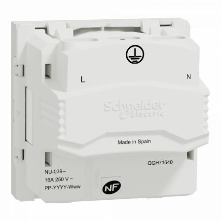 Unica - prise 2P+T - FR - 90° - vis - Blanc - méca seul